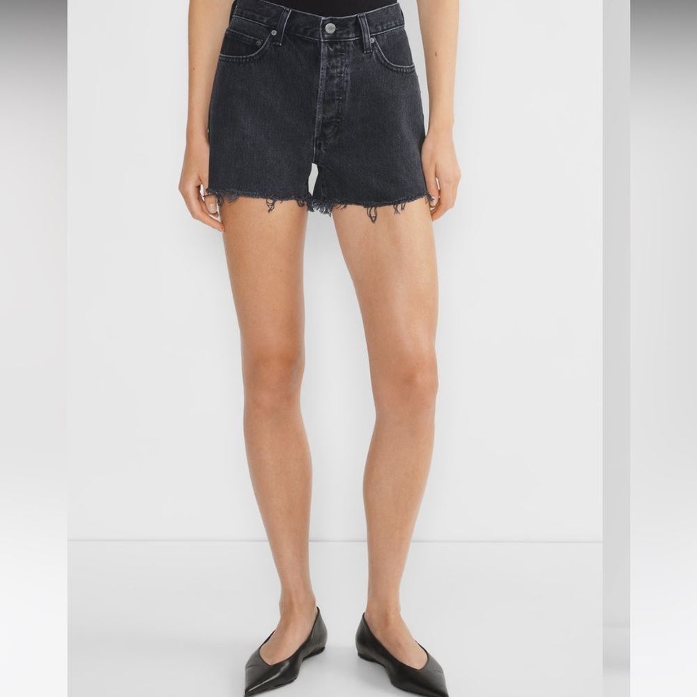 Aritzia Denim Forum Black Jean Shorts Distressed Cut Off The Ex Boyfriend 30